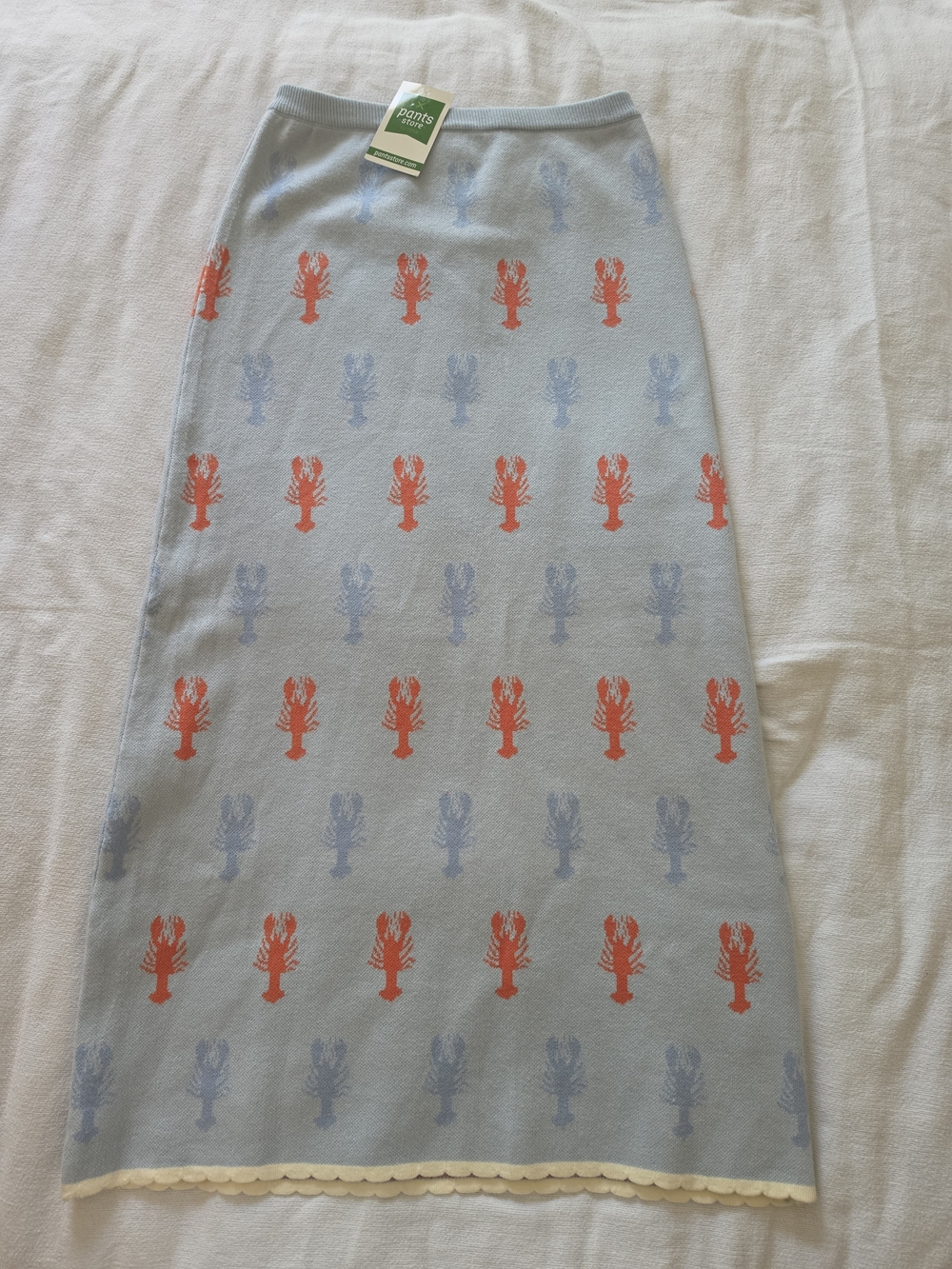 Le Lis Lobster Knit Midi Skirt Light Blue Orange Scalloped Hem XS NWT